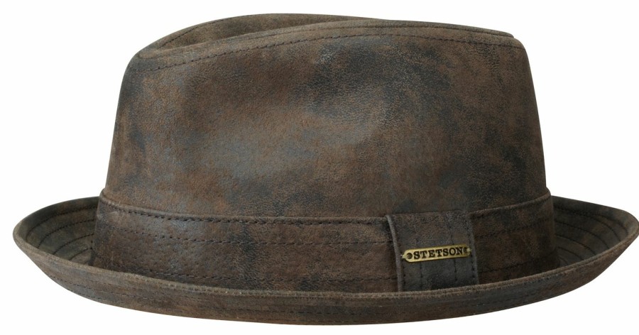 Hute Stetson | Stetson Pork Pie Aus Leder Braun Gemustert