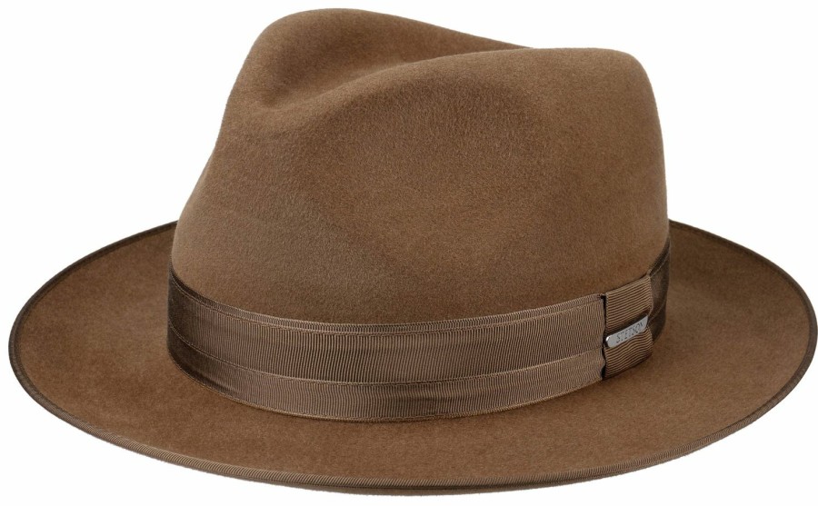 Hute Stetson | Stetson Edler Fedora Furfelt Antilope Mit Feinem Ripseinfass Braun Gemustert