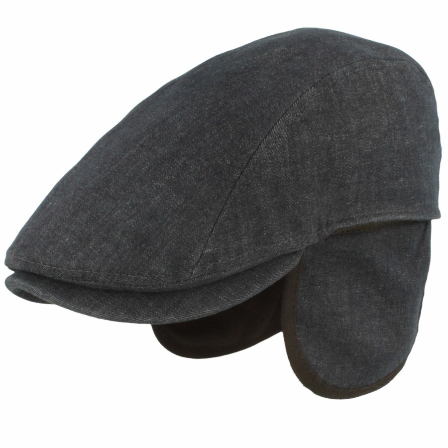 Mutzen Hut-Breiter | Denim Flat Cap Mit Thermolite & Ohrenklappen Von Hut-Breiter Blau Gemustert