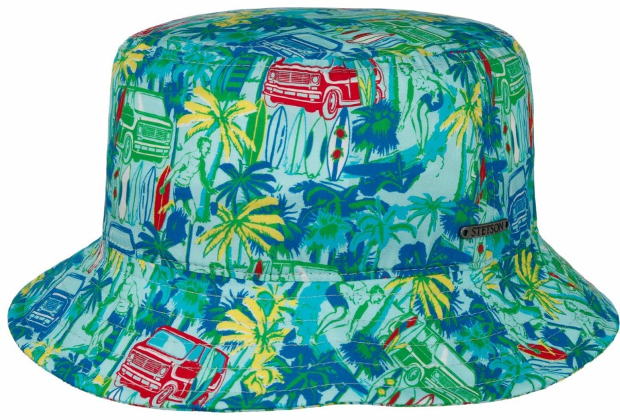 Hute Stetson | Stetson Bucket Cotton Vanlife Summerprint Blau Gemustert