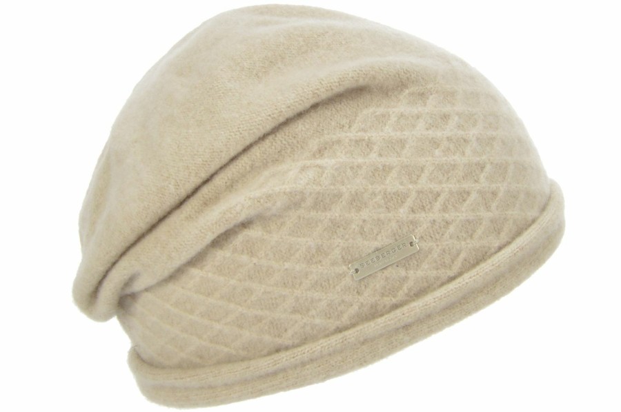 Mutzen SEEBERGER | Seeberger Beanie-Woll-Walkmutze Mit Kleinem Rollrand Mittelbeige