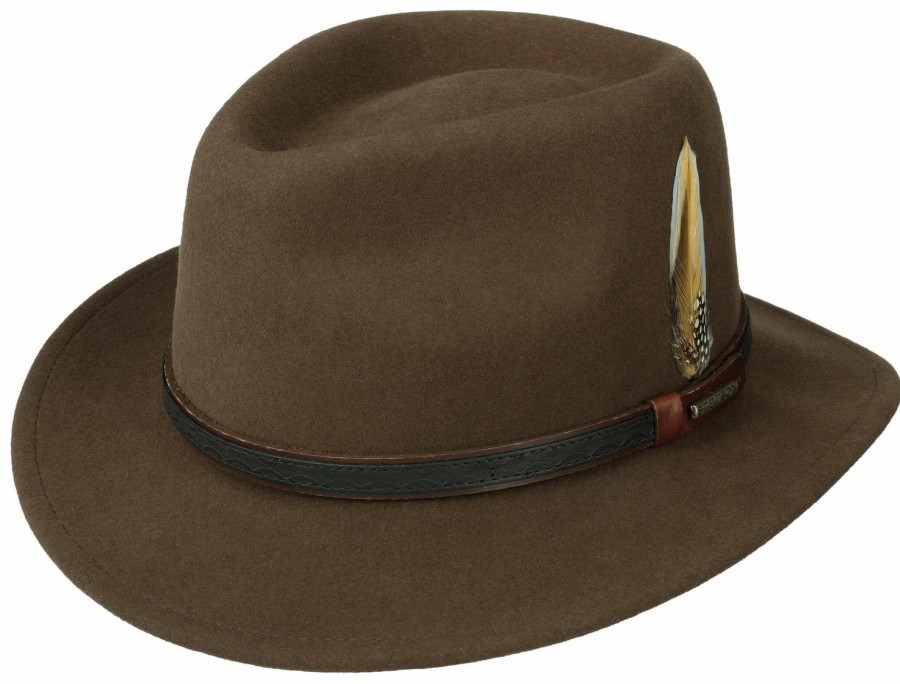 Hute Stetson | Stetson Traveller Vitafelt Outdoor-Hut Mit Ledergarnitur Und Feder Mittelbraun