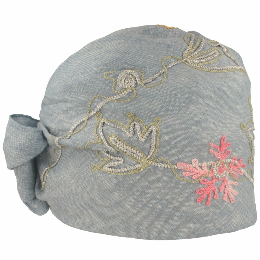 Mutzen ANGIOLO FRASCONI | Angiolo Frasconi Turban Stoffmutze Leinen Mit Blumenstickerei