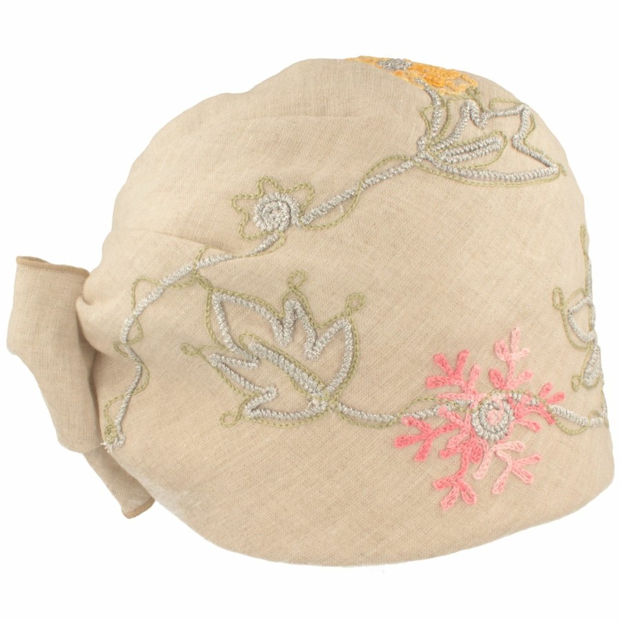 Mutzen ANGIOLO FRASCONI | Angiolo Frasconi Turban Stoffmutze Leinen Mit Blumenstickerei