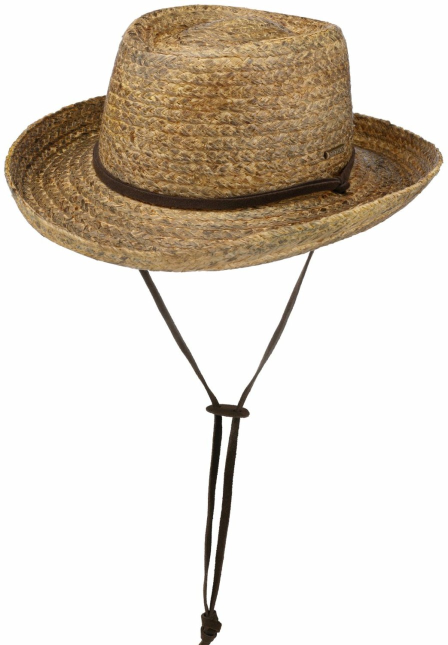 Hute Stetson | Stetson Raffia Cowboy Strohhut Leder-Kinnband Uv-Schutz40+ Mittelbeige