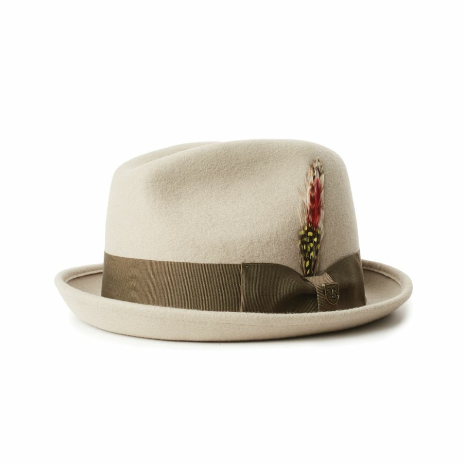 Hute Brixton | Brixton Gain Trilby Hut Mit Ripsband-Garnitur Und Feder Hellbeige