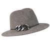 Mutzen Loevenich | Loevenich Eleganter Fedora Aus Wolle Mit Zierketten-Garnitur Schwarz Gemustert