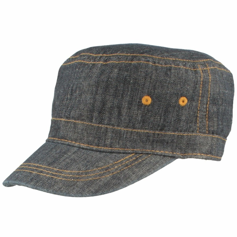 Mutzen Hut-Breiter | Army Cuba-Cap Jeans Von Hut-Breiter Blau Gemustert