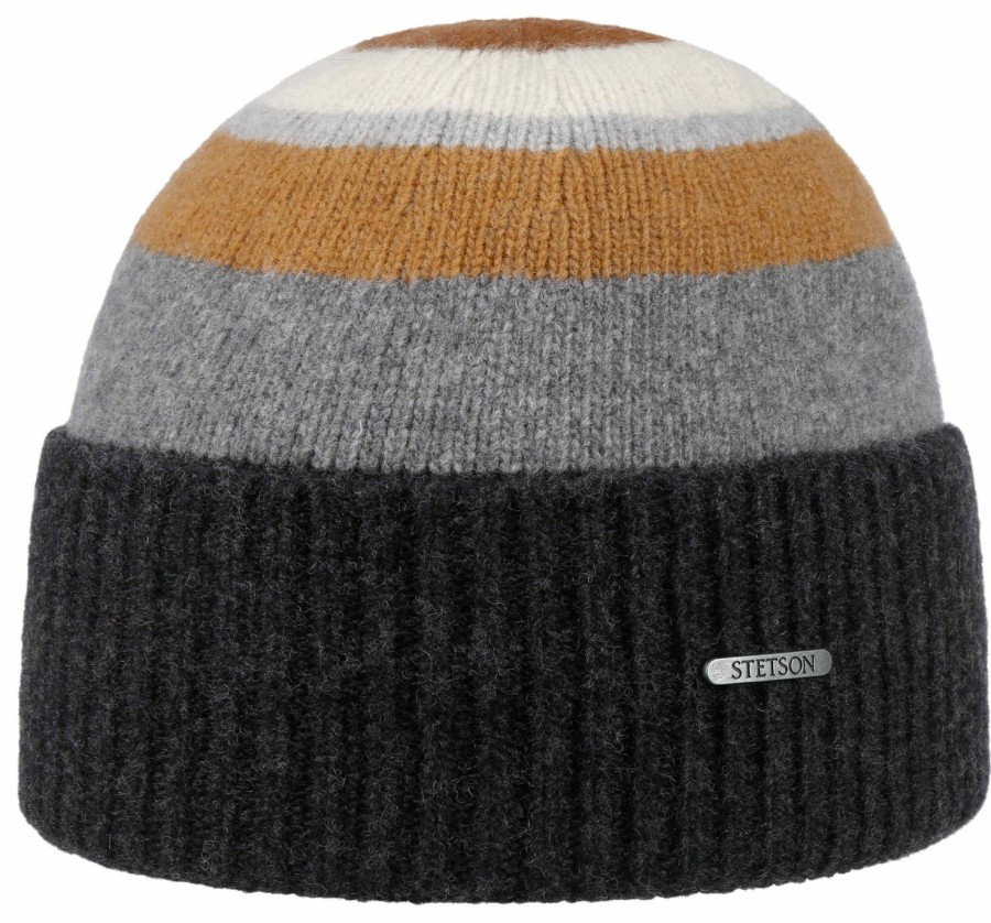 Mutzen Stetson | Stetson Beanie Umschlag-Strickmutze Merinowolle Mit Streifen