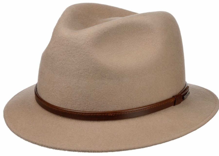 Hute Stetson | Stetson Schmaler Knautschbarer Outdoor-Wollfilz-Hut Mit Lederband Braun Gemustert