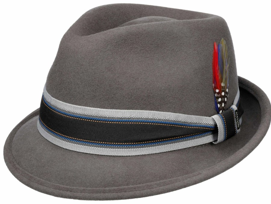 Hute Stetson | Stetson Trilby Wasserabweisend Mit Gestreiftem Band Mittelgrau