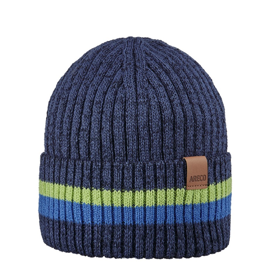 Kinder Areco | Areco Melierte Kinder Beanie Strickmutze Streifen & Umschlag