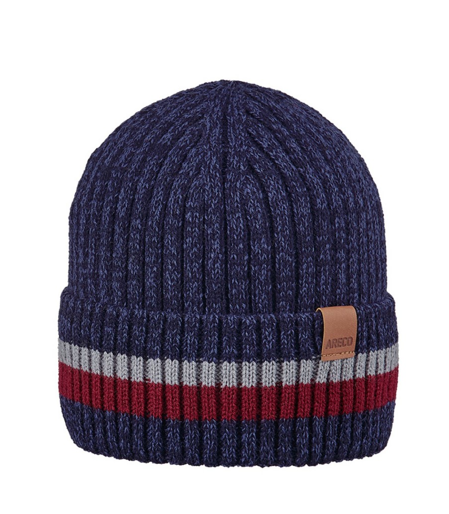 Kinder Areco | Areco Melierte Kinder Beanie Strickmutze Streifen & Umschlag