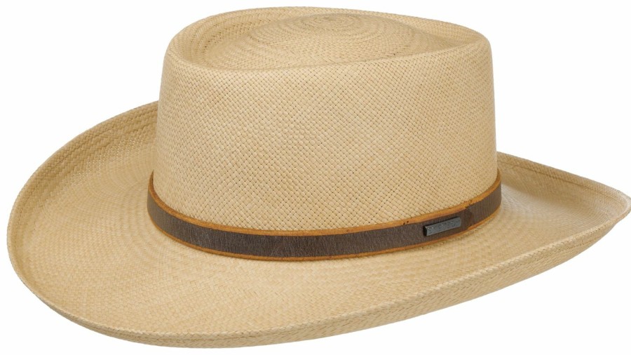 Hute Stetson | Stetson Gambler Panama Westernhut Mit Lederband-Garnitur Braun Gemustert