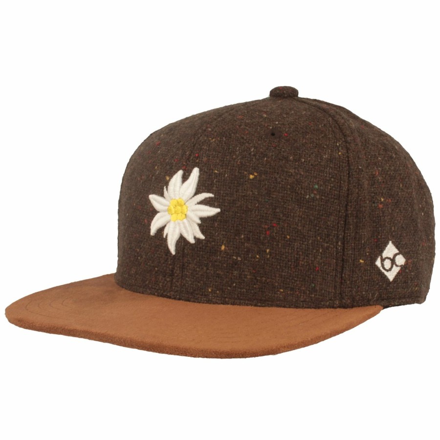 Mutzen Bavarian Caps | Edelweiss Melierte Bavarian Caps Flat Brim Snapback Baseball-Cap Braun Gemustert