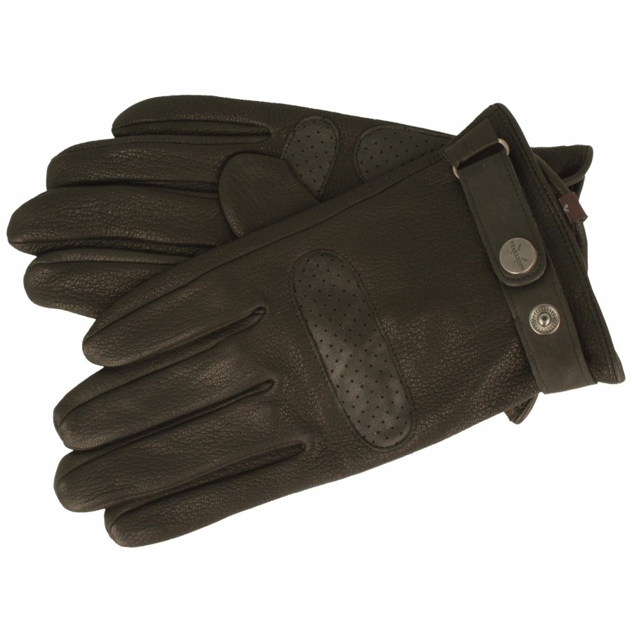 Accessoires Pearlwood | Pearlwood Herren Lederhandschuhe Dean Fur Autofahrer Ziegenleder Schwarz