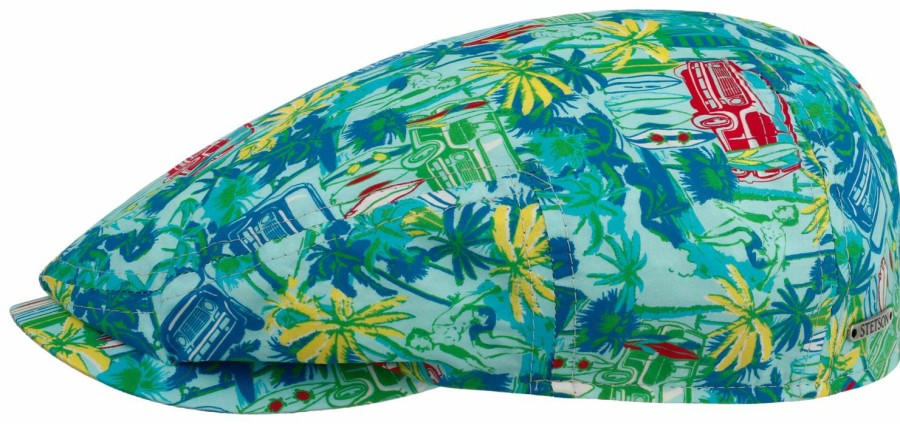 Mutzen Stetson | Stetson Kent Schiebermutze Aus Baumwolle Sommer Vanlife-Print Blau Gemustert