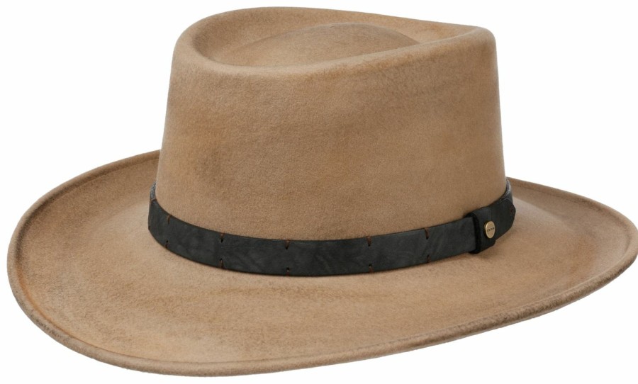 Hute Stetson | Stetson Gambler Wollfilzhut Vintage Look Braun Gemustert