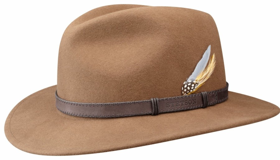 Hute Stetson | Stetson Rollbarer Traveller Outdoor-Filzhut Mit Lederband Mittelbeige