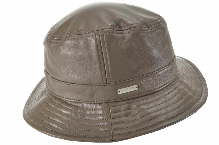 Hute SEEBERGER | Seeberger Damen Fischerhut Bucket Hat Aus Glattleder Mittelbeige