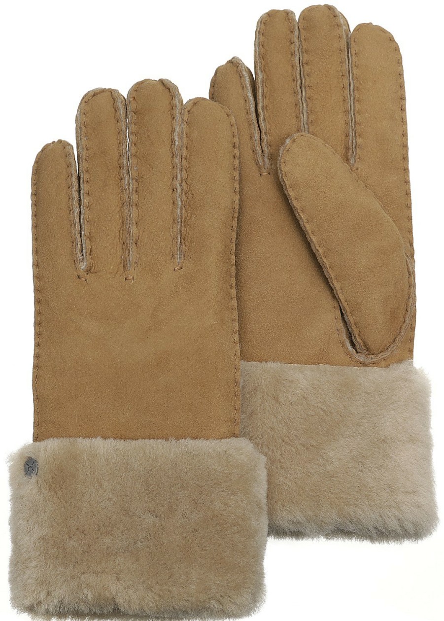 Accessoires Pearlwood | Pearlwood Warme Wildleder-Handschuhe Lammfell-Futter & Umschlag