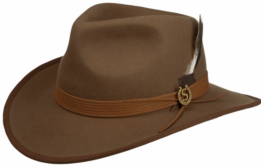 Xxl Stetson | Stetson Western-Filzhut Im Cowboy-Look Mit Feder & Lederband Braun Gemustert