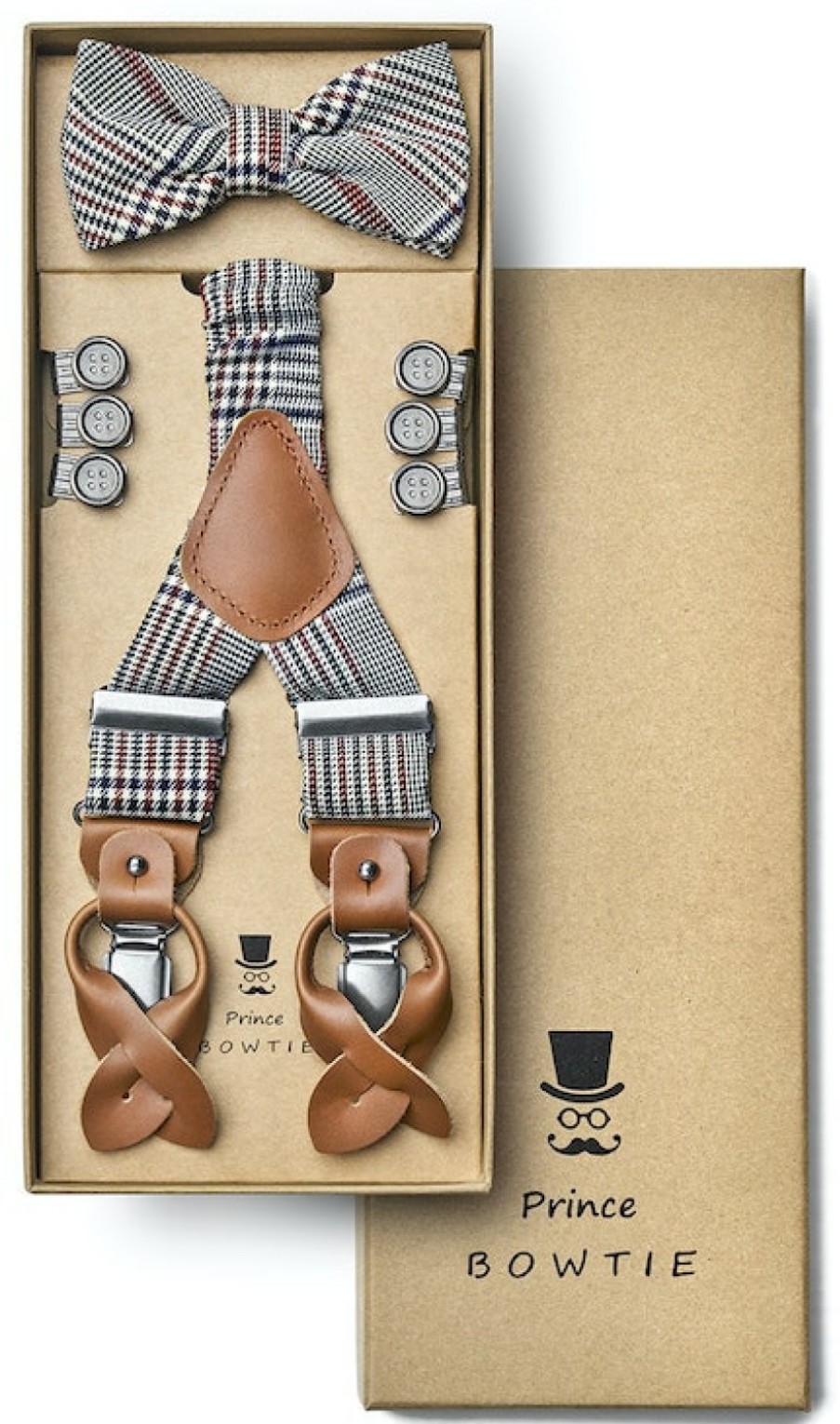 Accessoires Prince Bowtie | Prince Bowtie Glencheck-Karo Set Aus Hosentragern & Fliege Mittelrot