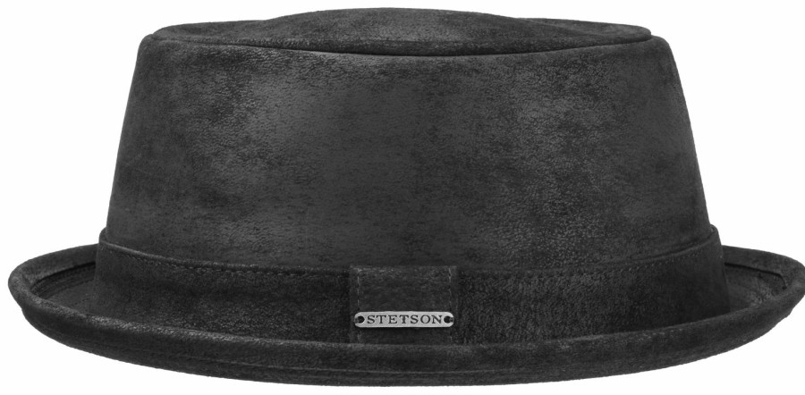 Hute Stetson | Stetson Pork Pie Aus Leder Schwarz