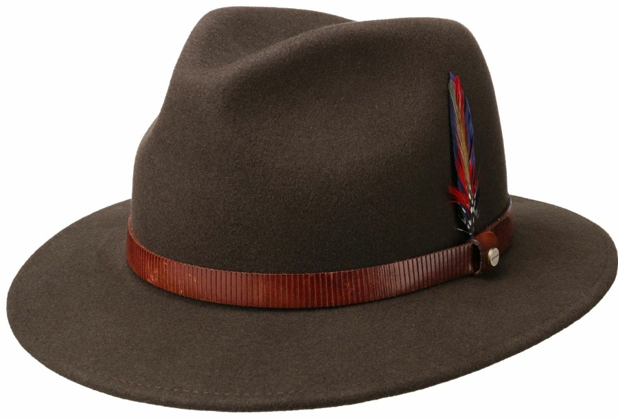 Xxl Stetson | Stetson Schmaler Traveller Woolfelt Newark Outdoorhut Braun Gemustert