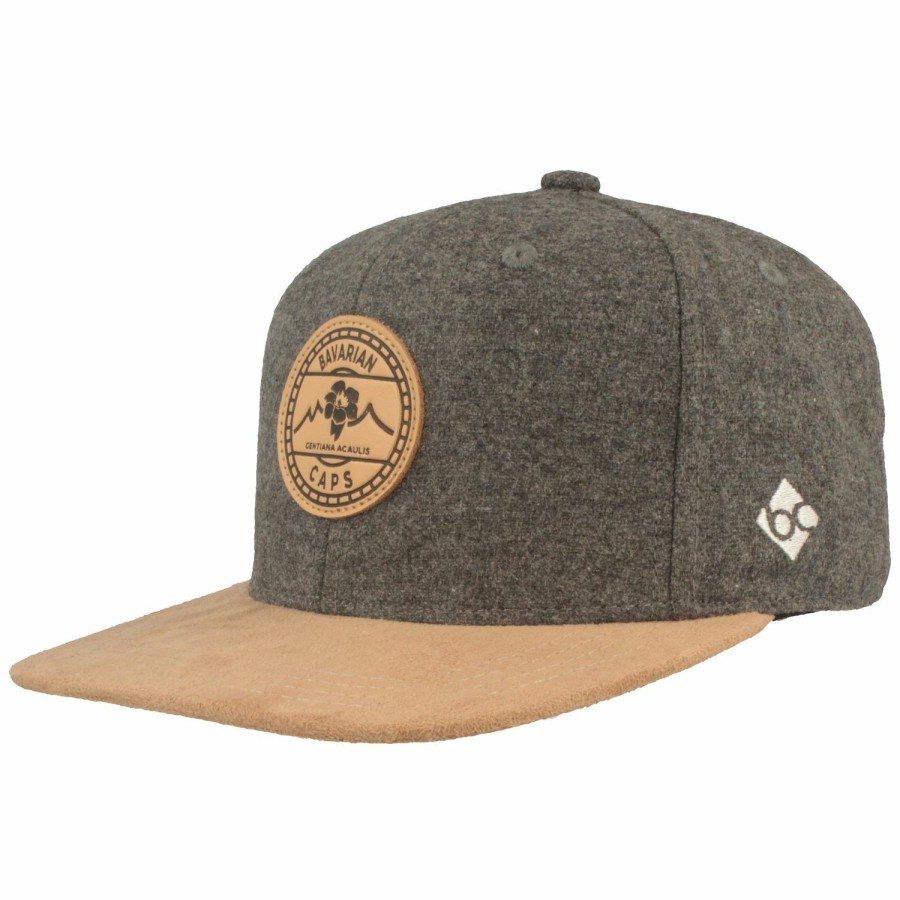 Mutzen Bavarian Caps | Bavarian Caps Flat Brim Snapback Baseball-Cap Alpinum Enzian Trendgrau