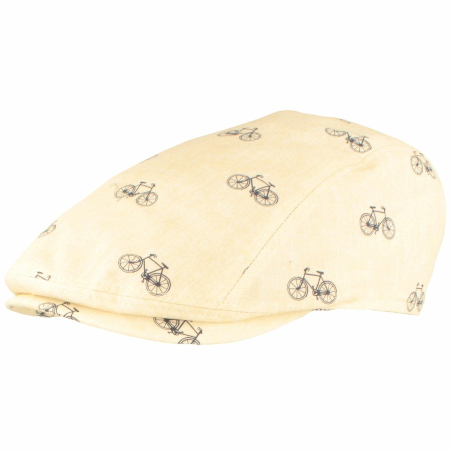 Mutzen GÖTTMANN | Gottmann Sommer-Schiebermutze Baumwolle Mit Fahrrad-Print Mittelbeige