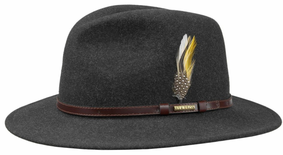 Xxl Stetson | Stetson Knautschbarer Outdoor-Wollfilzhut Vitafelt Lederband & Feder Weiss