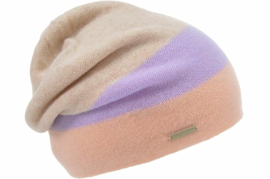 Mutzen SEEBERGER | Seeberger Cashmere Headsock Strickmutze Im Streifendetail Braun Gemustert